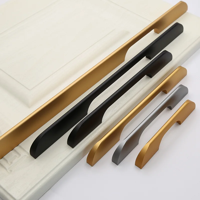 Ручка для гардероба, современный минималистичный удлиненный Однотонный черный и белый цвета с узором, ручка для двери шкафа, золото, 1 м, длинный алюминиевый Al