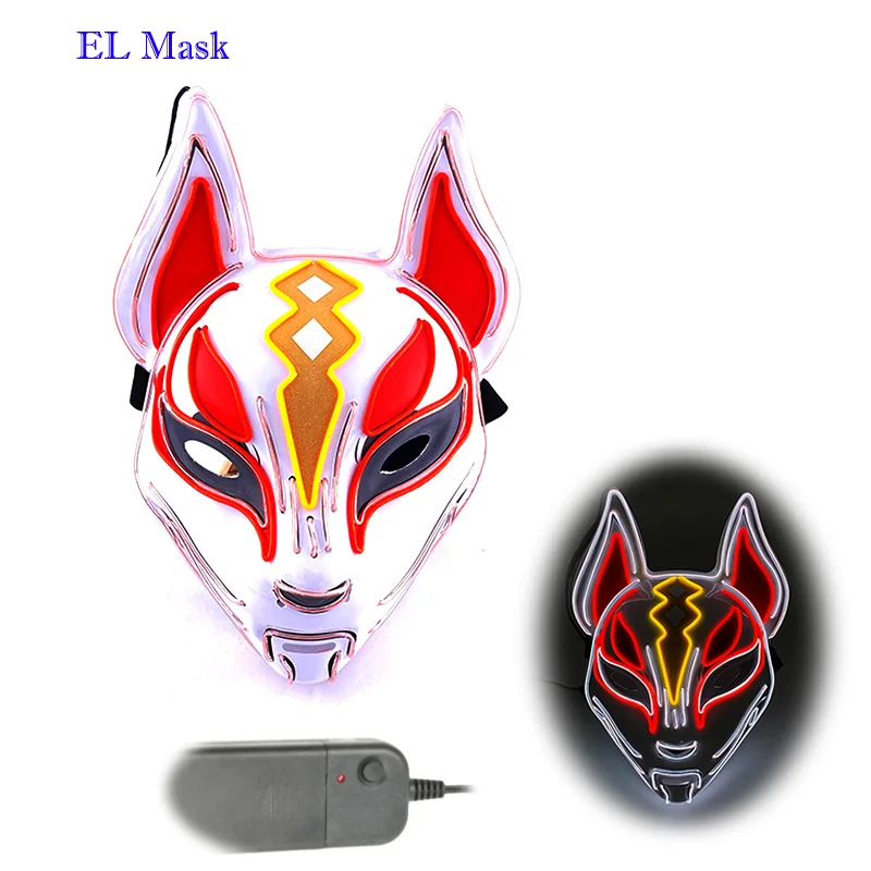 Women's Costumes Anime Expro Decor Japanese Fox Mask Neon Led Light Cosplay Mask Halloween Party Rave Led Mask Dance DJ Payday Costume Props wonder woman costume Cosplay Costumes