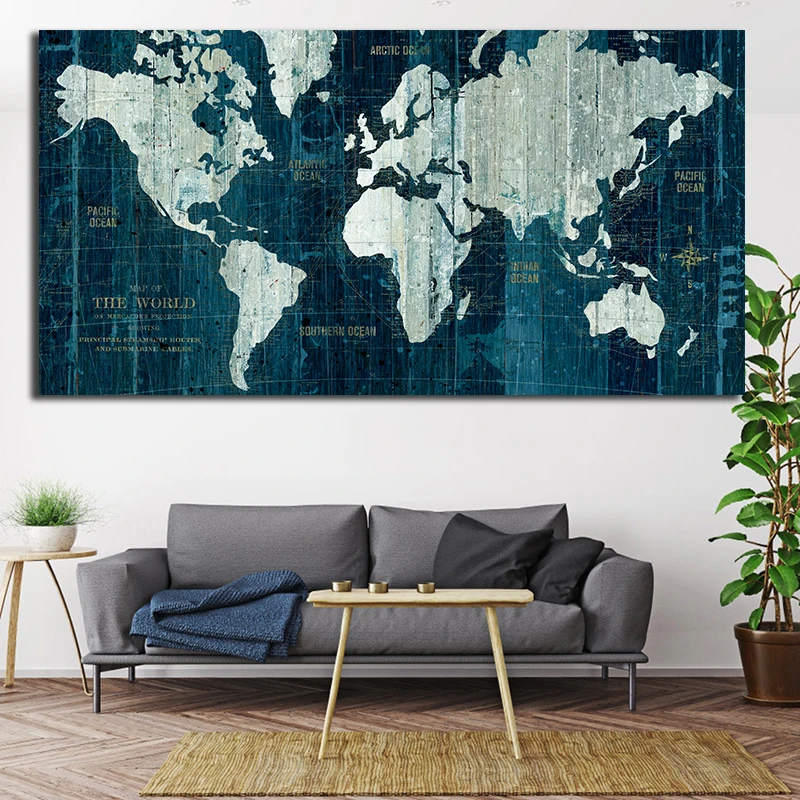 

Modern World Map Cuadros Canvas Painting Printed Scandinavia Posters and Prints Wall Art Pictures For Living Room Sofa Posters