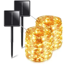 Corda solar luzes de fadas 12m 100led/5m 50 led à prova dwaterproof água ao ar livre guirlanda lâmpada energia solar natal para a decoração do jardim