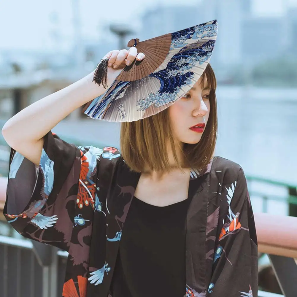 Настоящая шелковая рамка вентилятора для рук Fuji Kanagawa волны Японский складной веер карманный Вентилятор Свадебные аксессуары украшения Подарочные принадлежности для мероприятий