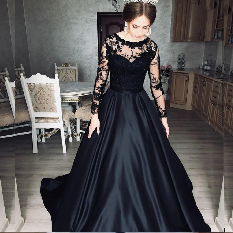 Black Evening Gowns Sleeves | Evening Gown Long Sleeve Black - Black  Evening Dress - Aliexpress