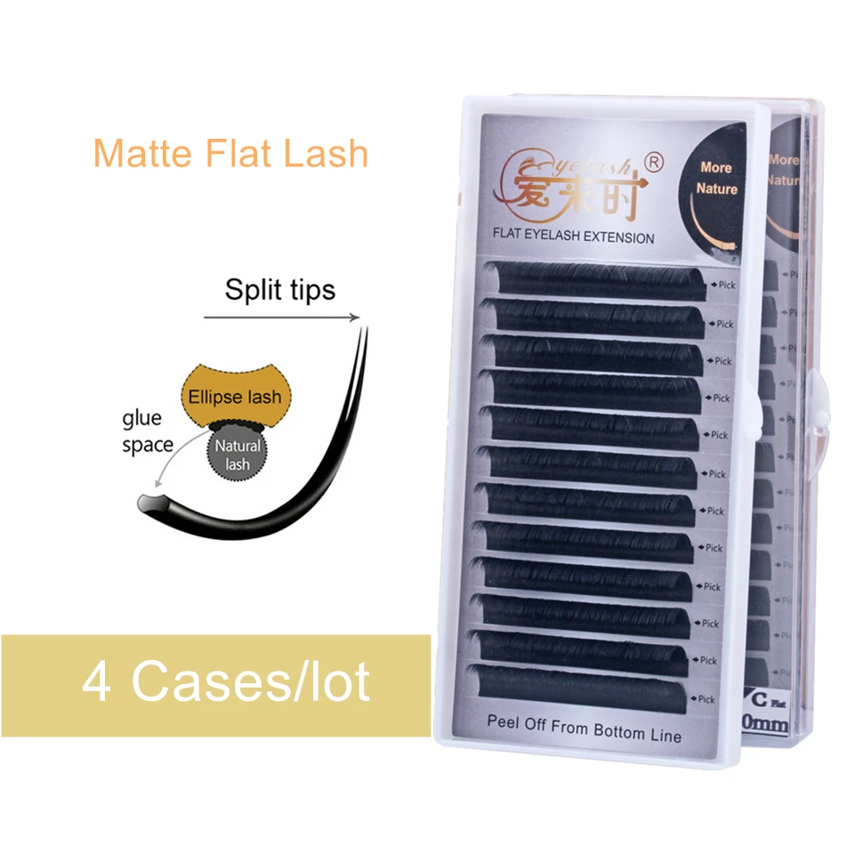 

THINKSHOW 4 Cases Matte Flat Ellipse Eyelashes Extensions Split Tips Ellipse Shaped Flat Lashes Extension For Professionals