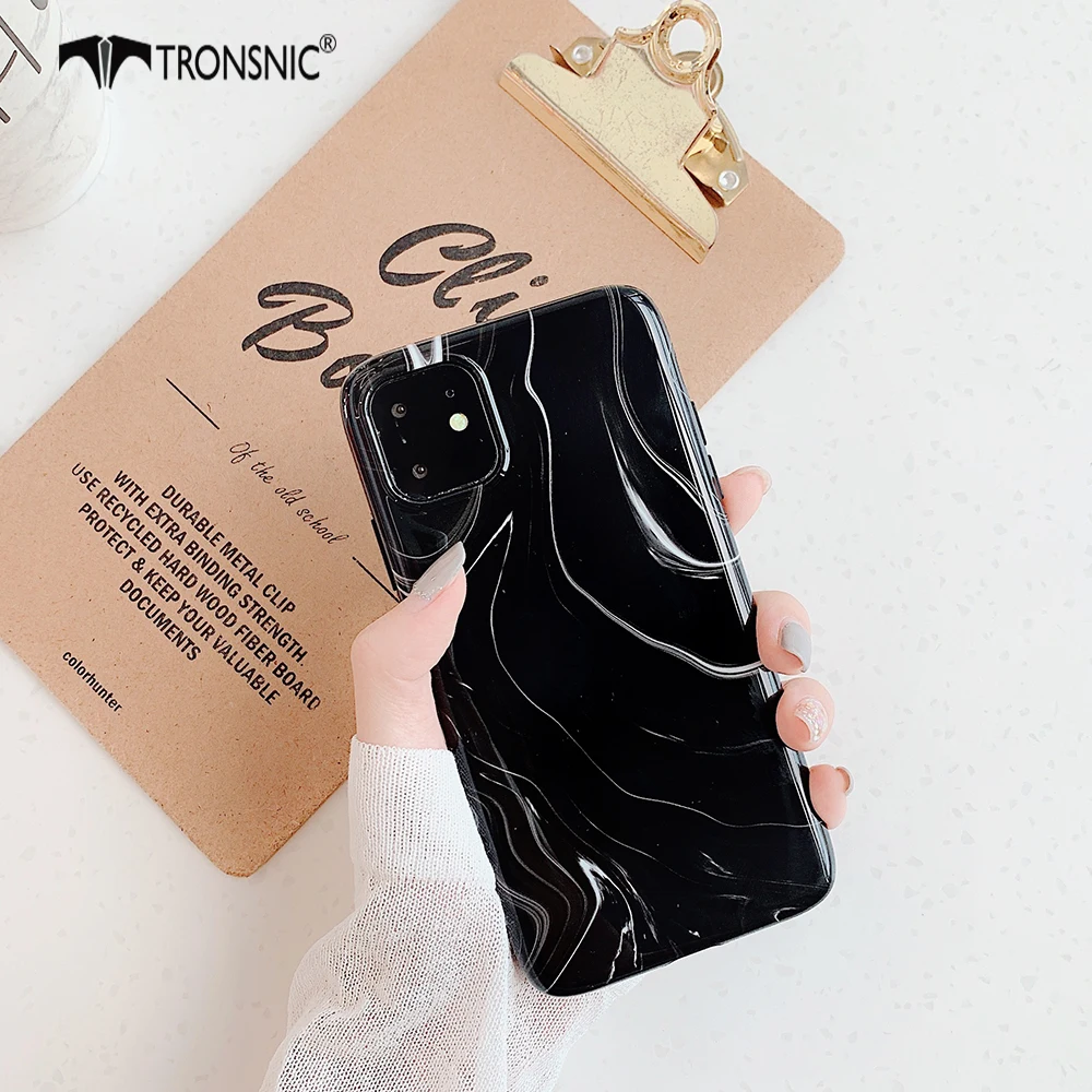 Мраморный чехол для телефона iPhone 11 Pro Max XR X XS MAX, мягкий блестящий черный белый роскошный чехол для iPhone 6s 7 8 Plus, модные чехлы - Цвет: Черный