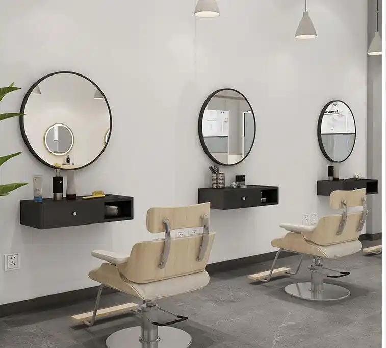 Miroir De Salon De Coiffure Avec Cadre En Aluminium Miroir Mural Rond Et Simple Integre Pour Salon De Beaute Aliexpress