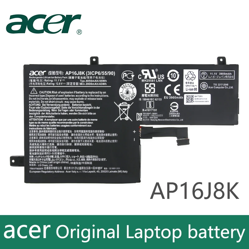 Аккумулятор для ноутбука acer C731 3ICP6/55/90 AP16J8K серии Tablet AP16J8K 11,1 V 45wh
