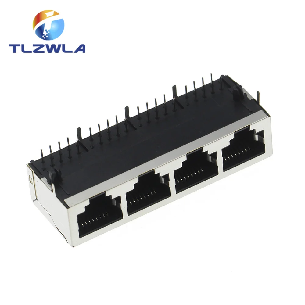 5Pcs 1*4 4 Ports Shielding RJ45 8P8C Female Jack Connector without LED PCB Mount Network Internet Modular | Обустройство дома