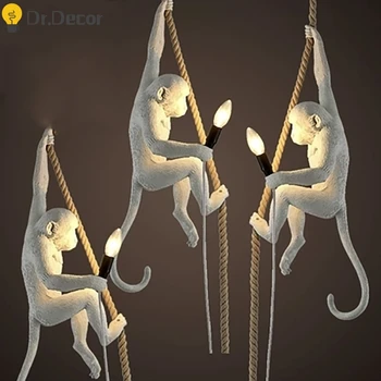 

Modern 7 Colour Monkey Lamp Rope LED Pendant Lights Bedroom Pendant Lamp Replicas Resin Lustre Home Decor Hanging Lamp Luminaire