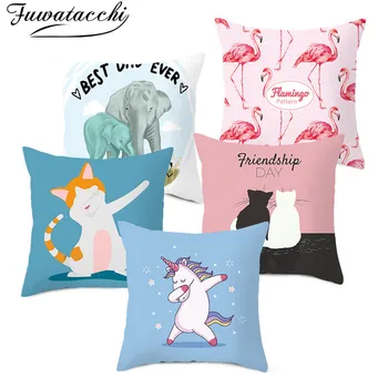 

Fuwatacchi Carton Cushion Cover Animal Printed Pillow Cover For Chair Decoration Home Sofa Polyester Throw Pillows Cases 45X45cm