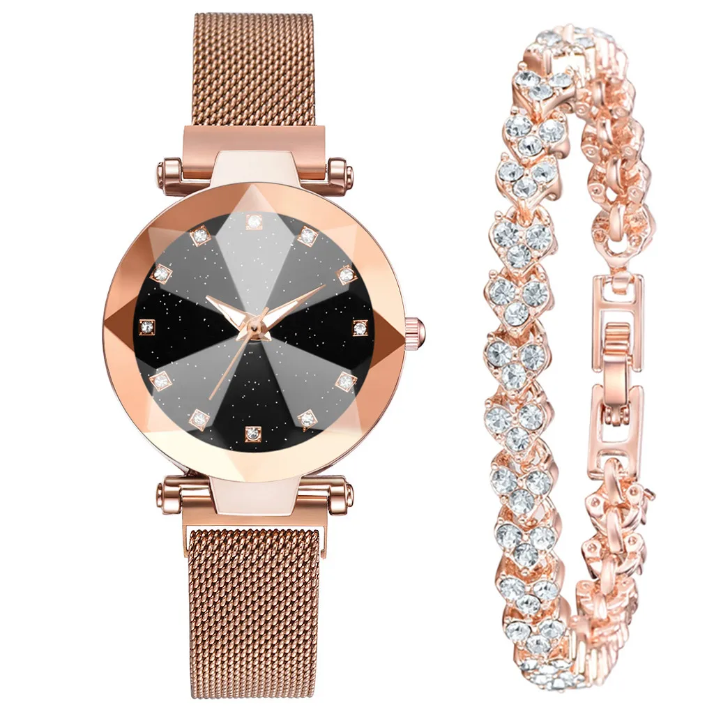 Rose Gold Роскошные женские часы модный золотой браслет многократный Циферблат Женские кварцевые часы подарок набор женские наручные часы с коробкой - Цвет: Rose Gold