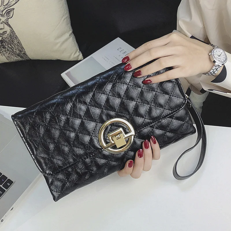 

New Arrival Clutch 2020 New Style Europe And America Fashion Envelope Bag Large Capacity Lock Rhombus Chain Clutch Bag