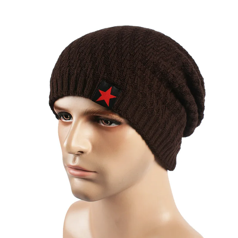 Skullies Beanie Корейская осенняя и зимняя дикая шляпа мужская пятизвездная купольная шерстяная шляпа уличная плюс бархатная вязаная шляпа теплая головная повязка - Цвет: CAMEL