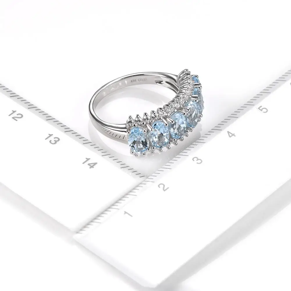 Hutang 2.48ct Натуральный аквамарин свадебные женские кольца твердые 925 пробы серебряные кольца синий драгоценный камень изящные элегантные ювелирные изделия подарок
