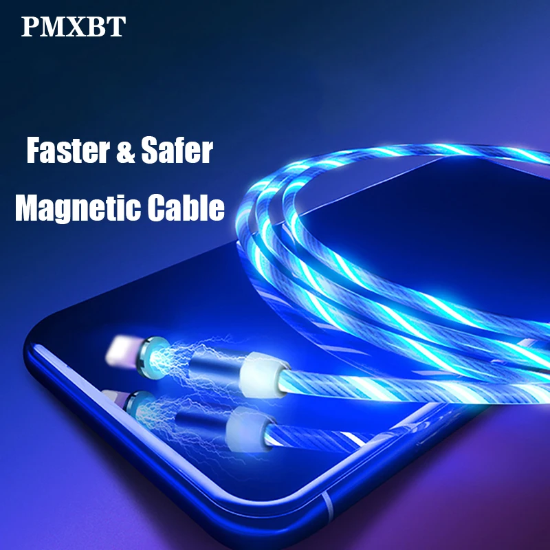 

Magnetic Flowing LED Micro USB Cable For Samsung S10 S9 Type-c Charging Charge For iPhone XR 1M Magnet Charger USB Type C Cables
