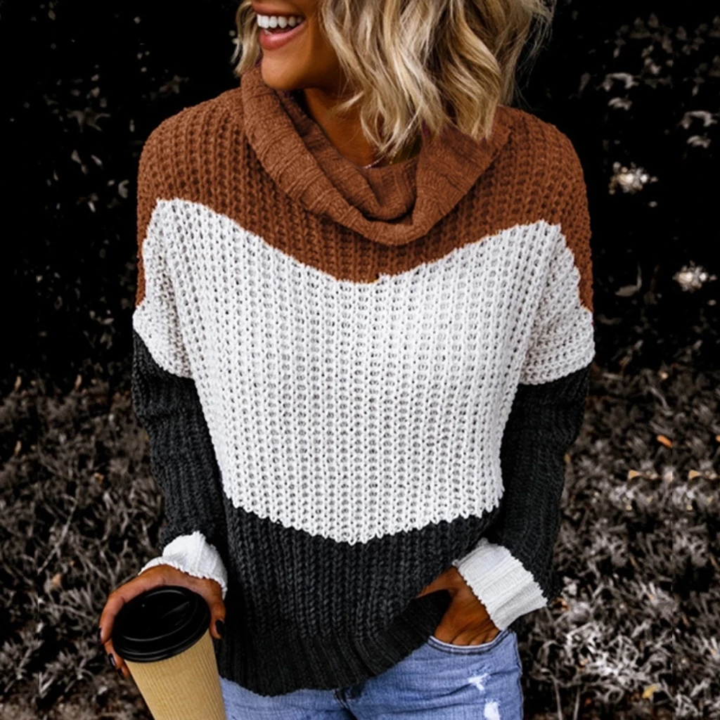 Свитер женский зимний свободного покроя с круглым вырезом и длинными рукавами |