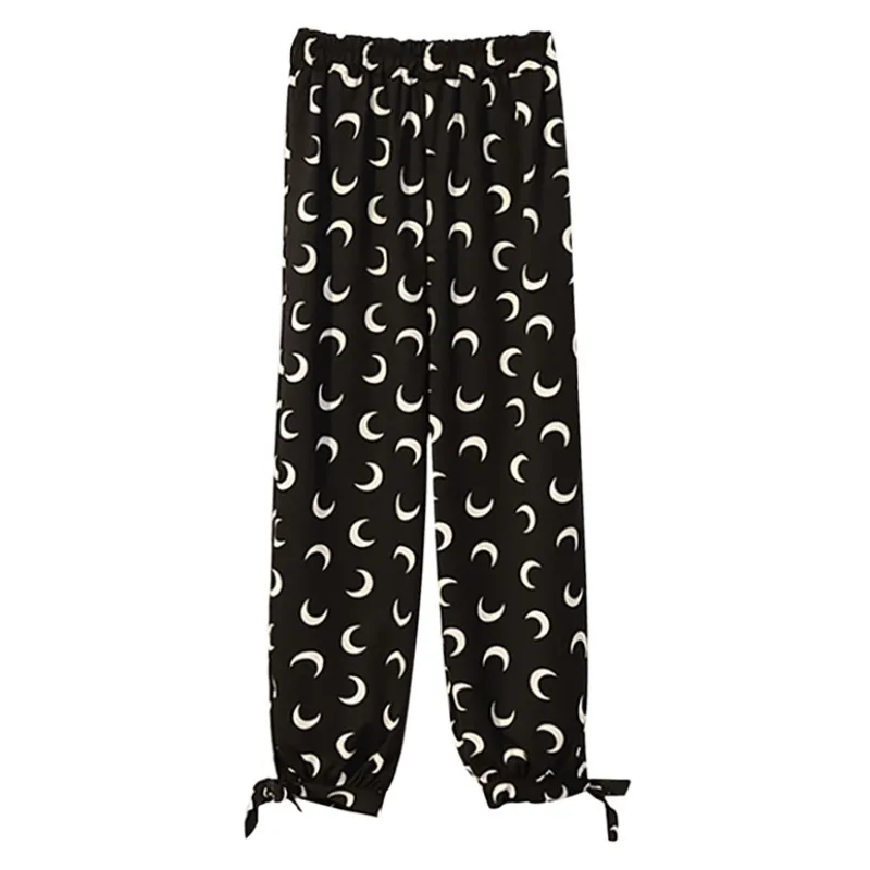 

2019 Women New Comfy Harem Pants Mid Waist Pants Elastic Drawstring Print Loose Straight Casual Long Pants