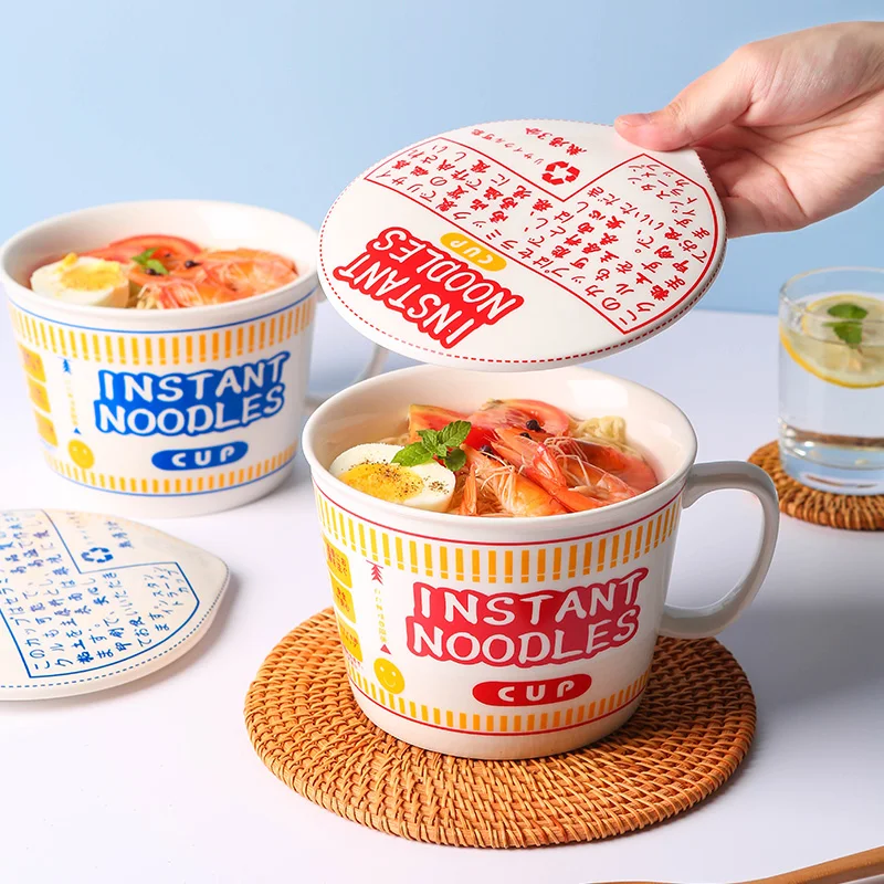 Ceramic Bowl Noodle Soup Bowls Japanese Noodle Bowl Lid Creative