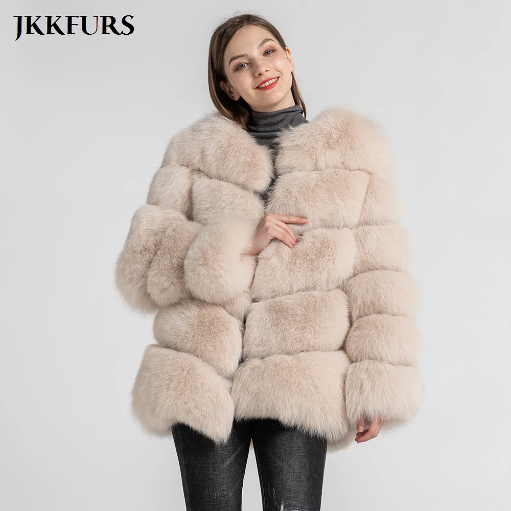 Женская шуба из натурального Лисьего меха, толстая теплая меховая куртка, натуральный пушистый мех, верхняя одежда S7574