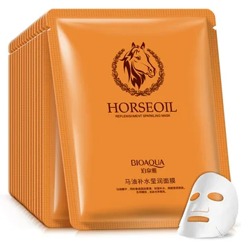 

10Pcs Whitening Essence Horse Oil Facial Mask Oil Control Brighten Wrapped Moisturizing face Mask Skin Care