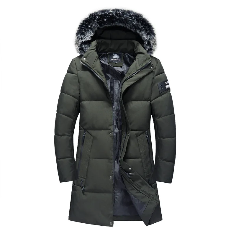 Army Green Мужская зимняя пуховая куртка с белым утиным пухом, пальто с меховым воротником, теплые куртки, однотонная куртка, пальто, красивая поп - Цвет: Army Green