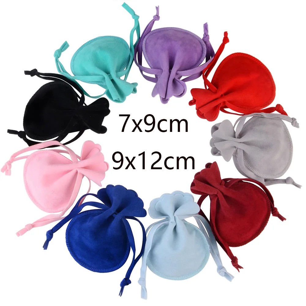 10pcs/Lot Round Velvet Bag 7x9 9x12cm Jewelry Organizer Dustproof Flannel Drawstring