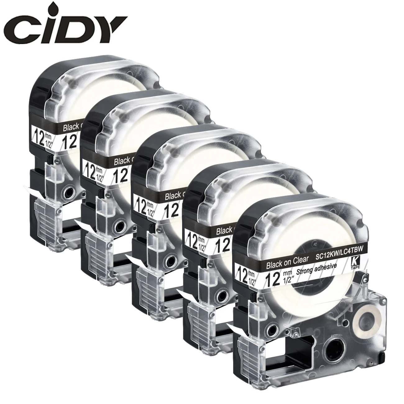 Cidy 5 шт. для принтера Epson/KingJim st12 кВт LC-4TBW детской 12 мм черная на прозрачной ярлыке