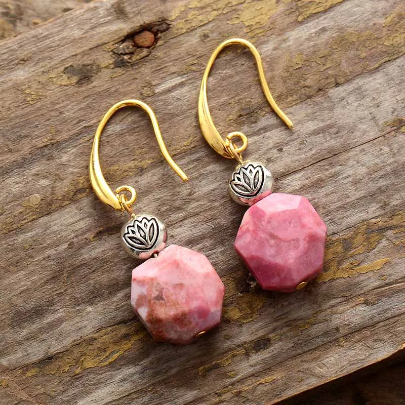 Gorgeous Women Drop Earrings Jewelry Rhodonite Lotus Dangle Earring Natural Stones Jewelry Bijoux Wholesale Dropshipping - Image 3