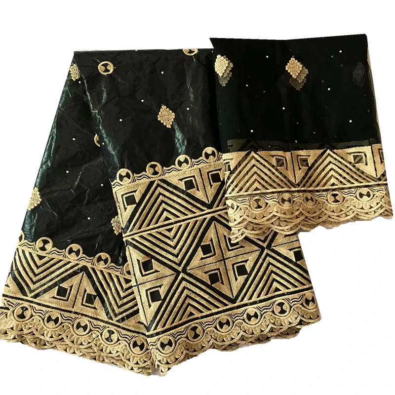wholesale black color embroidered bazin riche getzner with tulle lace fabric African Bazin fabric for women dress latest design