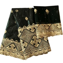 wholesale black color embroidered bazin riche getzner with tulle lace fabric African Bazin fabric for women dress latest design