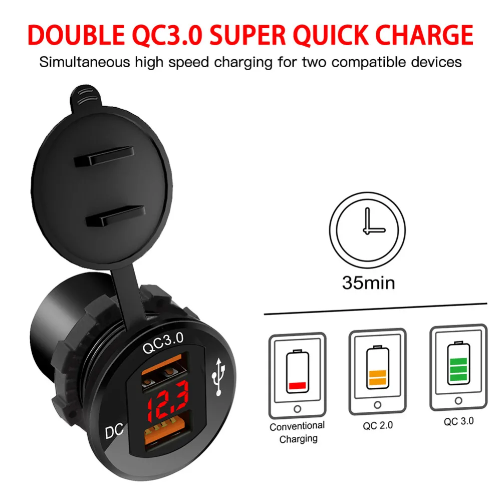Апгрейд! Быстрое зарядное устройство из алюминиевого сплава QC 3,0 Dual USB с Вольтметр зарядное устройство+ 60 см линия быстрая CSV