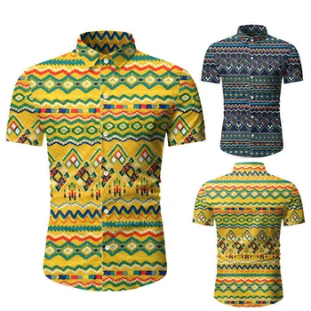 

Men African Clothes Dashiki Print 2020 Fashion Bazin Riche Short Sleeve Shirts Tribal Plus Size Hip Hop Clothing Robe Africaine