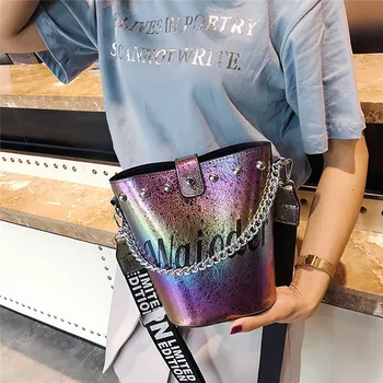 

Fashion Women Cool Street Style Letters Straps Laser Jelly Bucket Messenger Bag Holographic Shoulder Cross-body Bags for Woman 4