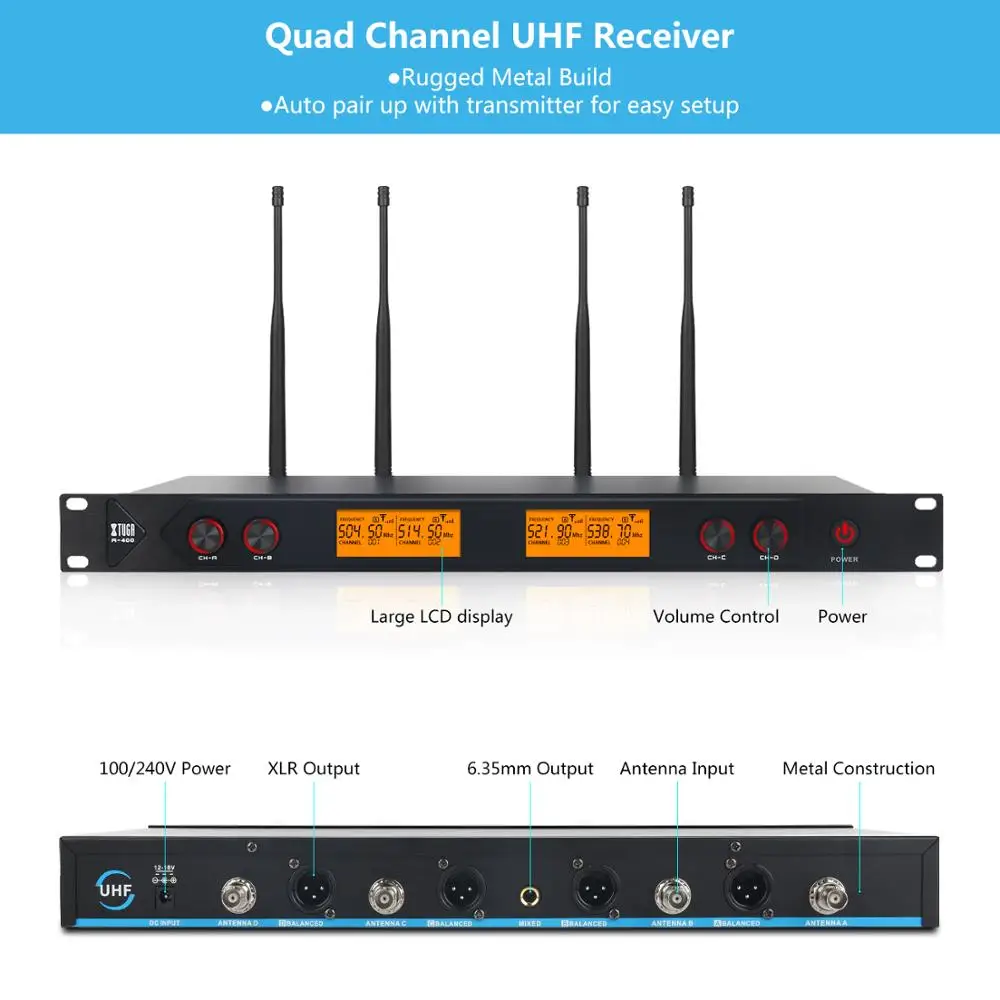 XTUGA A-400 Metal Material 4-Channel UHF Wireless