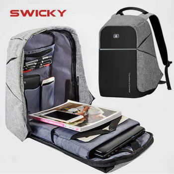 

SWICKY male MP3 music USB charging fashion business casual tourist anti-theft waterproof 15.6 inch Laptop men backpack