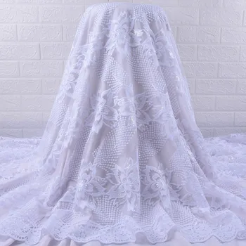 

Zhenguiru New White French Milk Silk Sequins Lace Fabric 5Yards African Lace Fabric Fashion Nigerian Lace Fabric For Cloth A1875