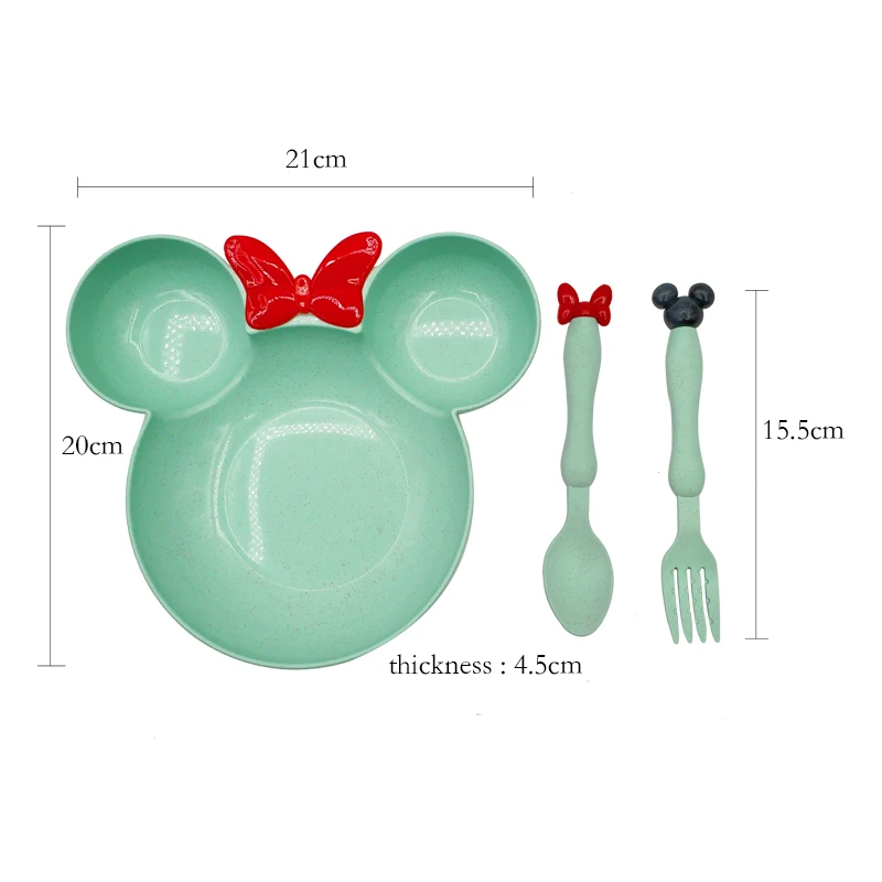 Wheat Straw Bowl Children Cartoon Tableware Set Baby Dinner Plate Baby Training Bowl Spoon Fork for Kids Without Box