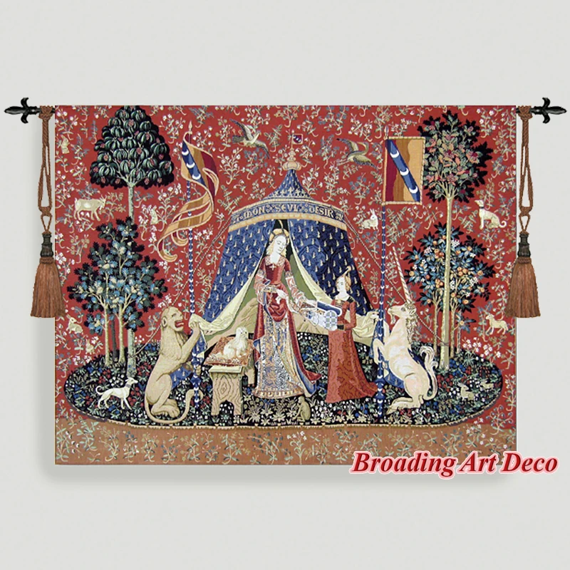 DESIRE - The Lady & the Unicorn Medieval Tapestry Wall Hanging Jacquard Weave Gobelin Home Art Decoration Aubusson Cotton 100%