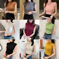 Female Slim T-Shirt Summer Black Solid Knit T Shirt Women Sexy Turtleneck Short Sleeve Casual Elegant Tee - Image 6