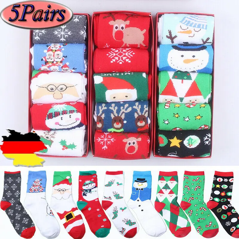 Новинка года; Лидер продаж; 5 пар; рождественские носки для девочек Забавные рождественские носки унисекс в подарок с Санта-Клаусом, снеговиком, оленем Рождественский подарок