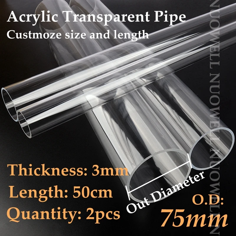 2pcs/set Length 50cm O.D 16~90mm Transparent Acrylic Pipe Aquarium Fish Tank Joint Pipe PMMA Watering Supply Plexiglass Tube 