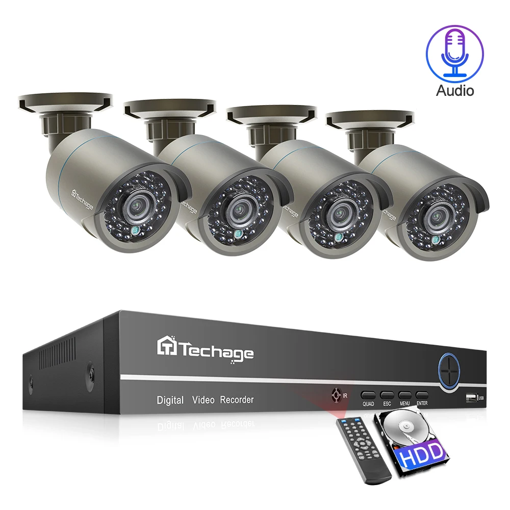 

Techage 4CH 1080P H.265 48V NVR 2/4PCS 2.0MP Audio Sound POE Camera System Outdoor Home Security Surveillance Kit P2P XMeye APP