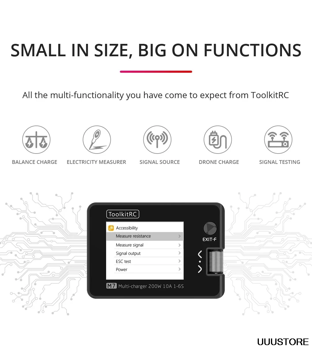 ToolkitRC M7 Charger - 200W 10A DC Balance Charger Discharger for 1-6S Lipo Battery With Voltage Servo Checker ESC Receiver Signal Tester 13