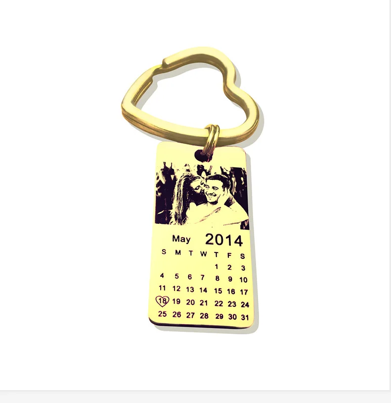 Naomy& ZP из нержавеющей стали на заказ фото брелок-календарь с гравировкой ID Dog Tag подвеска в виде ключа цепи милые брелки дропшиппинг - Цвет: Gold Black White