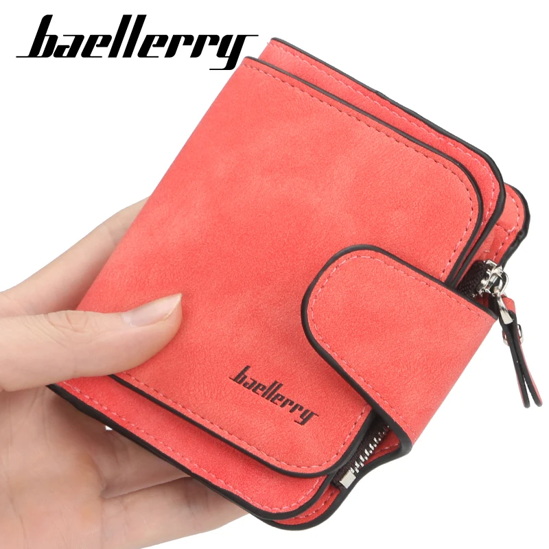 Barato Baellerry-cartera de cuero mate de lujo para mujer, cartera para tarjetas y monedas, monedero pequeño, bolso billetera de mujer Erb1emeVzKR