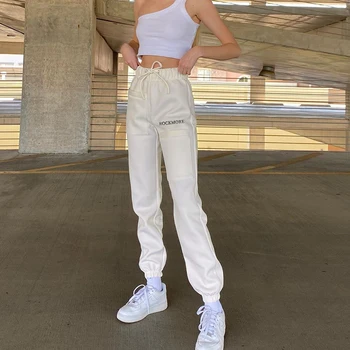 

OSLLENLLA White Joggers Women High Waist Jogger Trousers Ladies Streetwear Fashion Jogger Pants Loose Fit with Big Pocket
