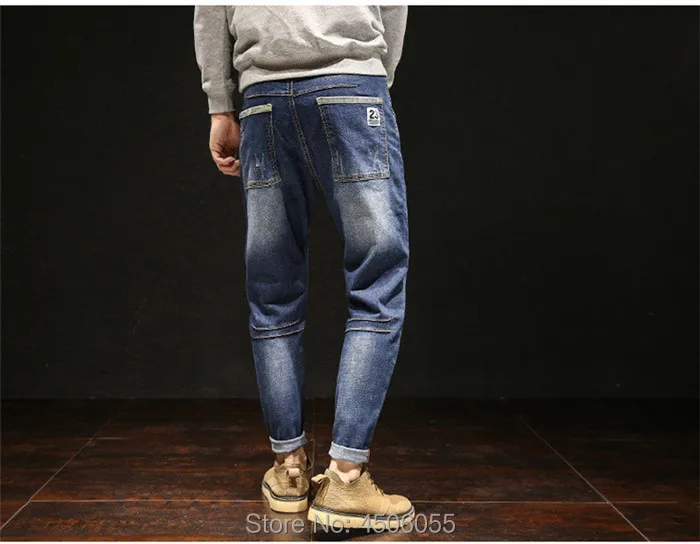 Черные джинсы, джинсовые мужские брюки, Синие рваные джинсы в стиле хип-хоп для мужчин, брендовые узкие потертые мужские синие брюки, большие размеры 40, 42, 44, 46, 48