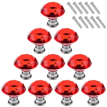 

Red 10Pcs 30mm Crystal Glass Cabinet Knobs Diamond Shape Drawer Kitchen Cabinets Dresser Cupboard Wardrobe Pulls Handles