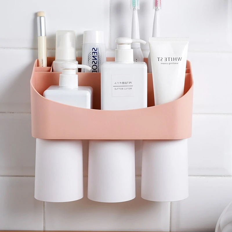 Creative Wall-Mounted Toothbrush Holders Magnetic Suction Bathroom Tumblers Set Bathroom Multifunction Cosmetic Dust-Proof Racks