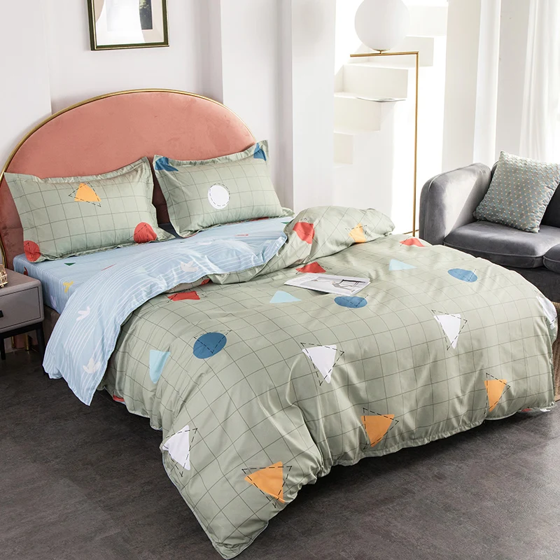 

High-Quality Washed cotton 4 Pieces Set 1 Duvet Cover 1 Flat Bed Sheet 2 Pillowcase Twin Full Queen King 4 Sizes