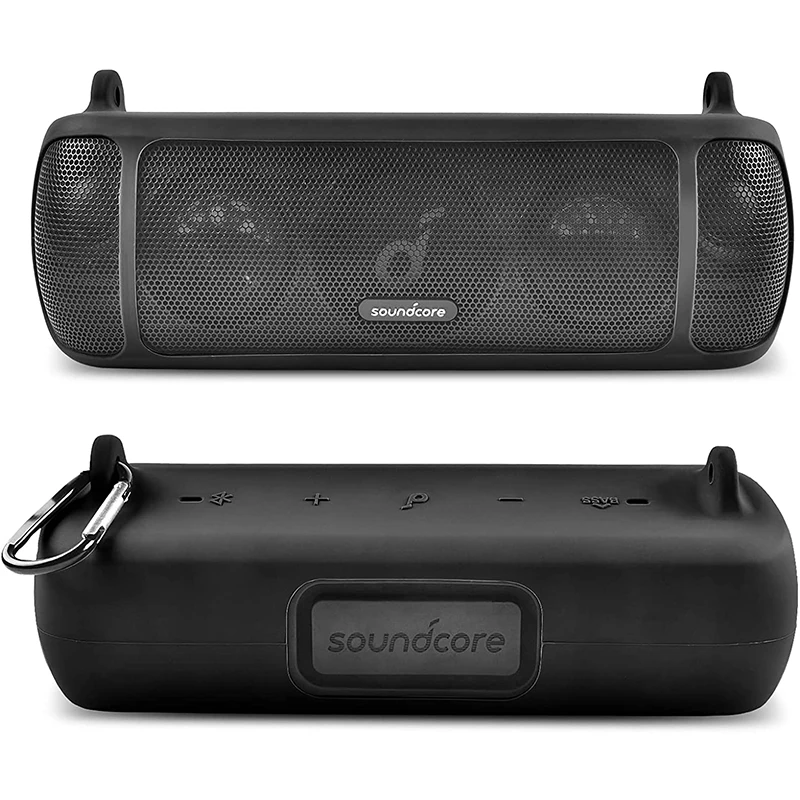 + Bluetooth Speaker, borracha impermeável Bolsa de viagem com alça, mosquetão